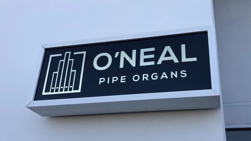 O'Neal Pipe Organs lighted shop sign