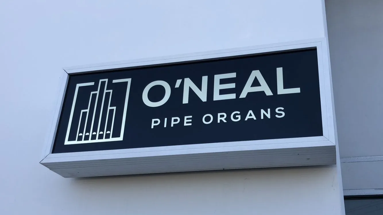 O'Neal Pipe Organs lighted shop sign