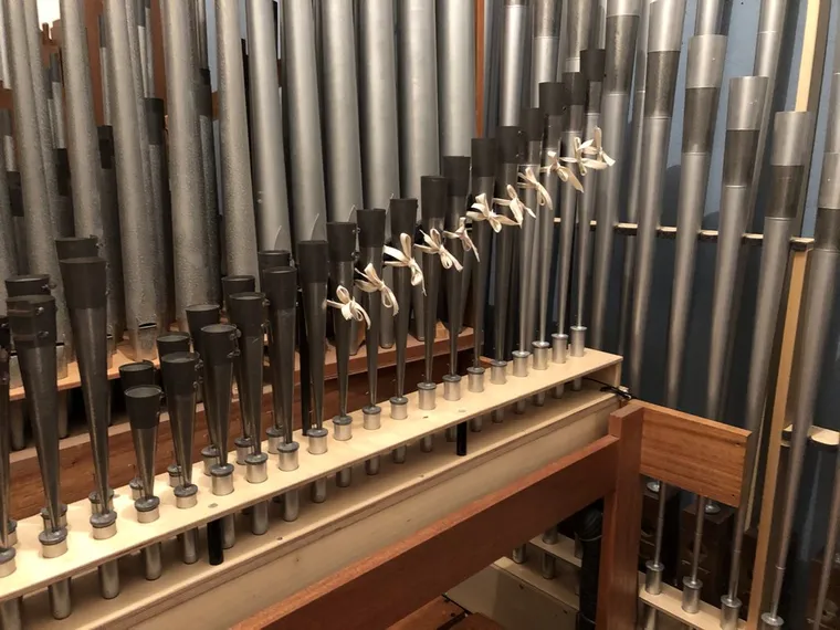 Pipe organ workshop and installation photo — O’Neal Pipe Organs