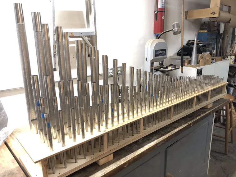Pipe organ workshop and installation photo — O’Neal Pipe Organs