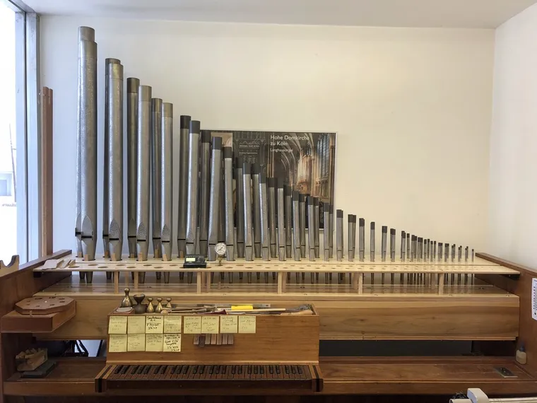 Pipe organ workshop and installation photo — O’Neal Pipe Organs