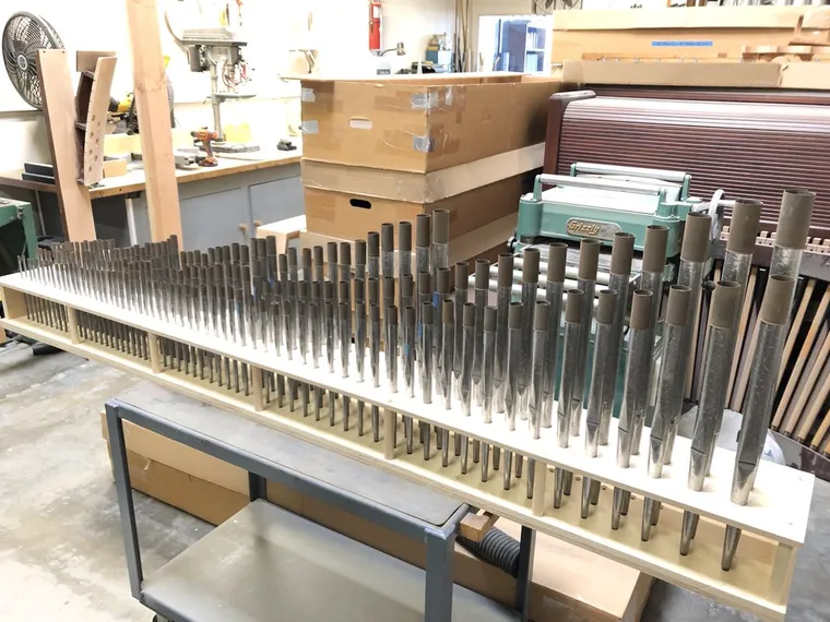 Pipe organ workshop and installation photo — O’Neal Pipe Organs