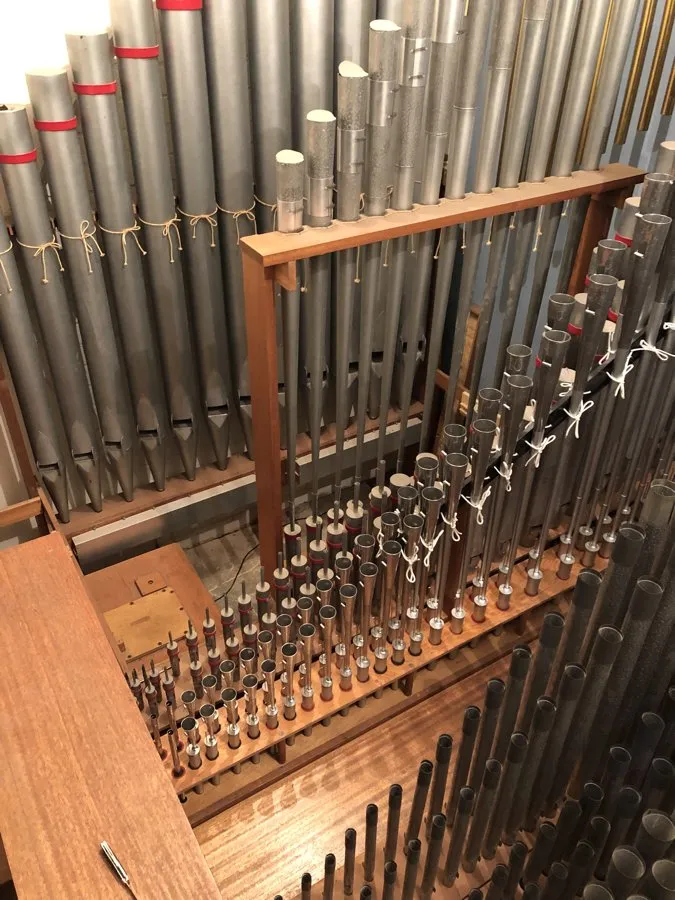 Pipe organ workshop and installation photo — O’Neal Pipe Organs