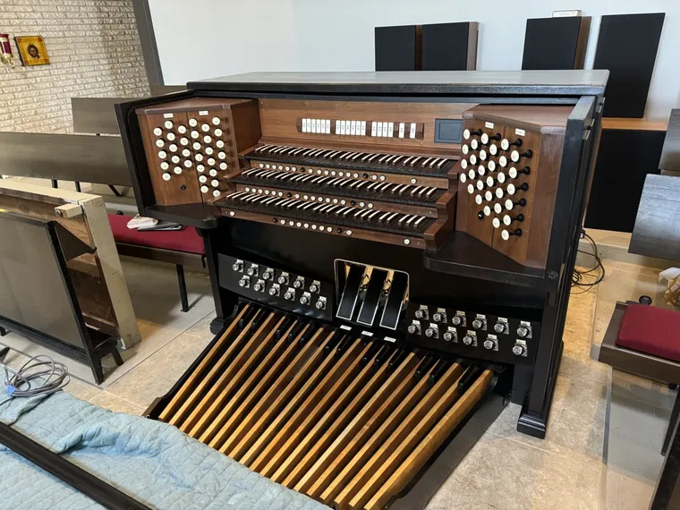 Organ console under construction in the workshop