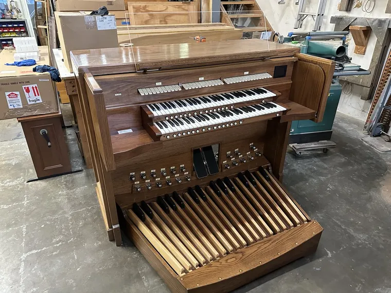 Organ console in the workshop