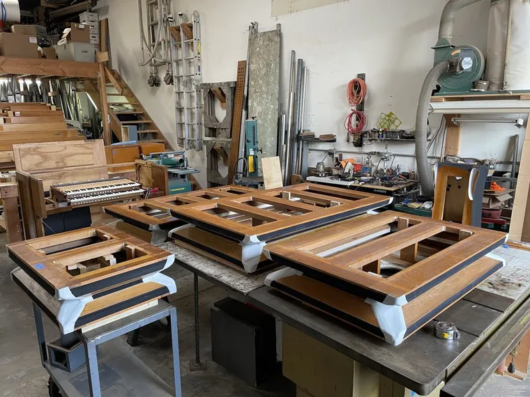 Pipe organ workshop and installation photo — O’Neal Pipe Organs